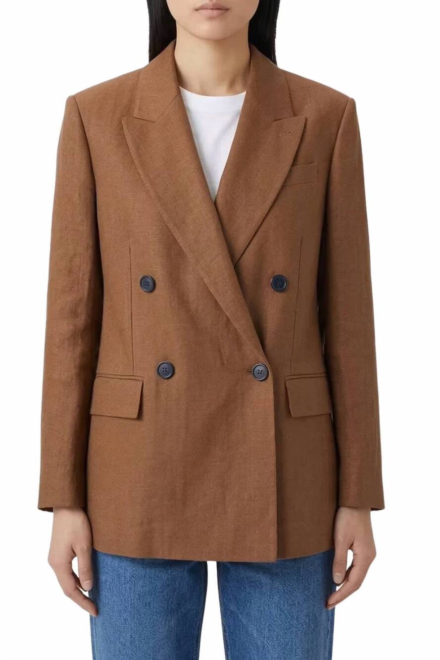 NEW BRUNELLO CUCINELLI women's double-breasted linen blazer in brown